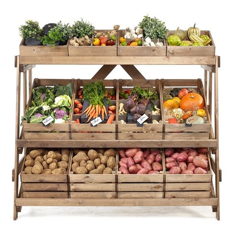 Fruit Stand Ideas, Vegetable Gift Basket, Fruit And Veg Shop, Farmers Market Display, Produce Displays, Shop Shelving, Vegetable Stand, Vegetable Shop, Grocery Store Design