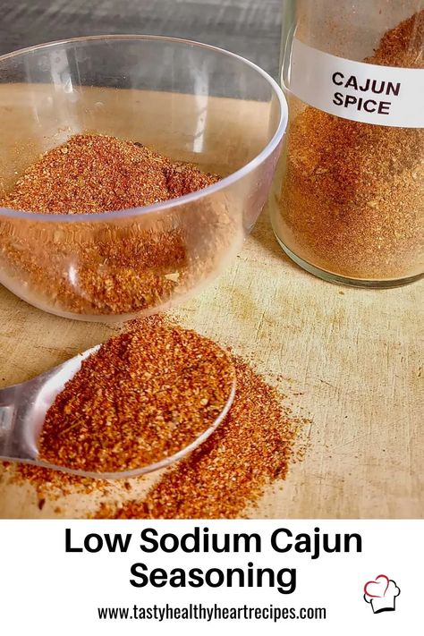 Low Sodium Cajun Seasoning - Tasty, Healthy Heart Recipes Salt Free Cajun Seasoning Recipe, Cajun Spice Recipe, Healthy Heart Recipes, Heart Healthy Recipes Cholesterol, Low Sodium Recipes Heart, Cajun Seasoning Recipe, Heart Healthy Recipes Low Sodium, Cajun Spice Mix, Low Salt Recipes