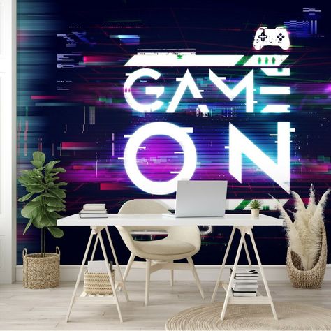 Gamer Mural, Wallpaper Teenager, Teen Room Wallpaper, Gaming Wall Decor, Wall Decor Boys Room, Boys Room Wallpaper, Boy Room Wall Decor, Gaming Wallpaper, Gamer Room Decor