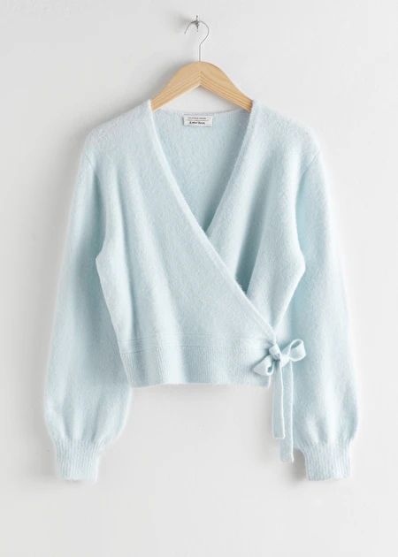 Wrap Cardigan - Light Blue - Cardigans - & Other Stories Light Blue Cardigan Outfit, Pola Kardigan, Light Blue Cardigan, Wrap Cardigan, Fashion Story, Looks Vintage, Knitting Pattern, Fashion Inspo Outfits, Baby Blue