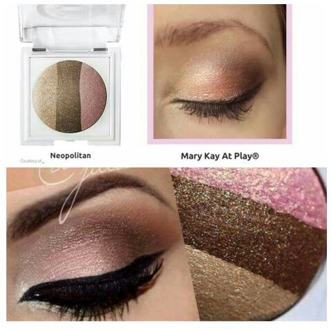 Mary Kay At Play® Baked Eye Trio in Neapolitan Three vibrant eye shades are expertly coordinated in perfect harmony so you can mix and match easily for endless looks! Provides a luminous finish and intense color payoff and feels lightweight. Glides on easily, applies evenly and is crease-resistant. Lets you change up the intensity with supersmooth, buildable color. Wear one shade or two or three! Use with Mary Kay At Play® Eye Crayon for even more fabulous looks. Sombras Mary Kay, Mary Kay Eyeshadow, Mary Kay Inc, Eye Crayon, Mary Kay Eyes, Imagenes Mary Kay, Mary Kay Skin Care, Mary Kay Consultant, Mary Kay Ash