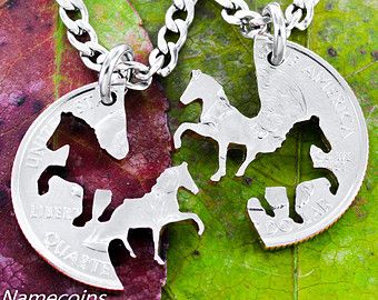 Horse Necklaces, Cowgirl Best Friends Jewelry, Interlocking Handcrafted cut Quarter only $41.26 CAD on https://www.etsy.com/ca/search?q=necklace Cowgirl Best Friends, Best Friends Jewelry, Best Friends Necklace, Friends Jewelry, Cowgirl Necklaces, Friends Necklace, Bff Jewelry, Equestrian Jewelry, Cowgirl And Horse