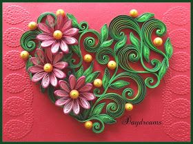 DAYDREAMS: Quilled valentine Quilled Valentine Cards, Paper Quilling Heart Patterns, Paper Quilling Heart Design, Quilled Valentines, Paper Quilling Valentine Cards, Acquaintance Party, Quilling Art Tutorial Valentines Day, Quilling Valentine, Quilled Hearts