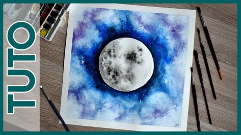 [Tuto 34] Pleine lune FACILE à l'aquarelle ! - Close To Art Blood Moon Lunar Eclipse, Art Galaxie, Mix Media, Watercolor Galaxy, Watercolor Paintings For Beginners, Moon Painting, Lunar Eclipse, Blood Moon, Moon Magic