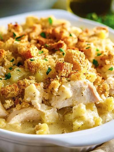 Chicken & Stuffing Casserole 1 Stove Top Stuffing Recipes Chicken, Crunchy Stuffing, Chicken Breast Casserole, Chicken And Dressing Casserole, Dressing Recipes Thanksgiving, Chicken Dressing, Chicken Stuffing Casserole, Thanksgiving Casserole, Chicken Stuffing