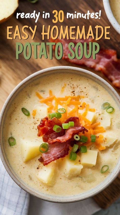 Creamy Homemade Potato Soup Recipe – Easy Comfort Food – Tasty Chomp Potato Soup No Blender, 30 Minute Potato Soup, Easy Fast Potato Soup, Mcallister's Potato Soup, Potato Soup With Yukon Gold Potatoes, Potato Soup Stove Top Easy Recipes, Easy Potato Soup Recipe With Hashbrowns, Basic Potato Soup, Easy Stovetop Potato Soup