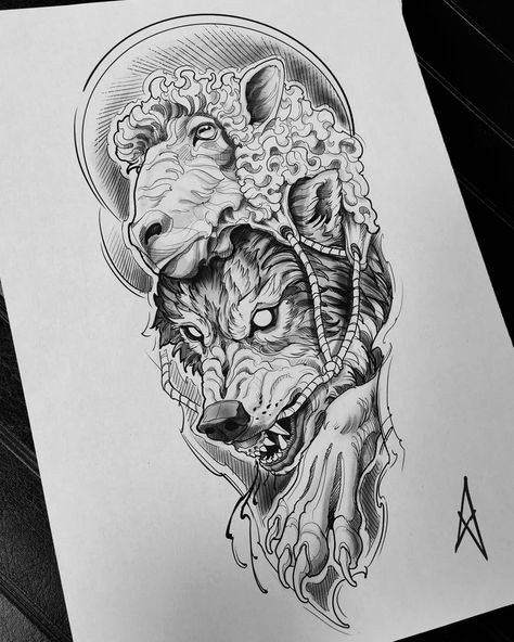 Amenic_tattoo on Instagram: “Wolf in the sheep's clothing @flash_addicted #flashaddicted #bwmentality #blackandwhite #blackandgrey @artof_black #artof_black…”