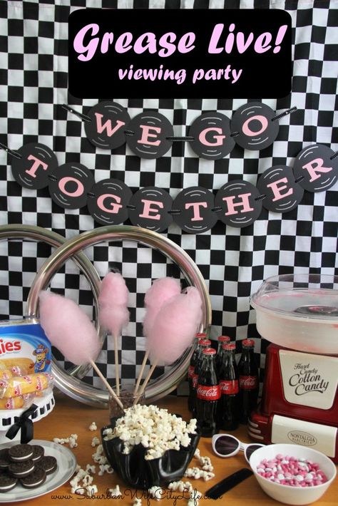 Viewing Party Ideas, Grease Themed Parties, Grease Theme, Grease Party, 50s Theme Parties, Decade Party, Sock Hop Party, Grease Live, Grease Movie