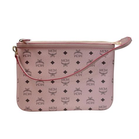 This Mcm Coated Canvas Clutch Printed With Signature Mcm Logo Monogram Features A Top Zip Closure And Suede Lining Interior With A Detachable Strap. Compact Beauty Is At Your Side Carrying The Mcm Visetos Original Medium Pouchette With Detachable Strap. Strap Drop: 7" Inches. These Is In Brand New Condition With Tags. Item Specs: Material:Leather Color: Pink Measurements:11"L X 8"W X 1"H Type: Clutch Please Note That Most Items That We Carry Have Been Previously Owned. Unless Otherwise Stated, T Mcm Bags, Teal Leather, Blue Wallet, Key Pouch, Canvas Clutch, Leather Card Case, Mcm Wallet, Designer Wallets, Mcm Logo