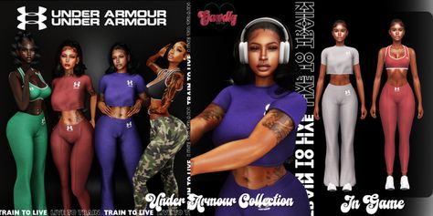 Under Armour Collection | Gawdly Games Sims 4 Cc, Black Sports Bra, Sims Cc, Clothes Collection, Crop Tee, Sims 4, Pants Leggings, Yoga Pants, Bralette