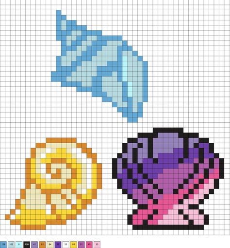 Starfish Perler Beads, Perler Beads Summer Ideas, Pixel Seashell, Perler Bead Patterns For Best Friends, Starfish Pixel Art, Hermit Crab Perler Beads, Shell Perler Beads, Seashell Perler Bead Patterns, Tropical Perler Bead Patterns