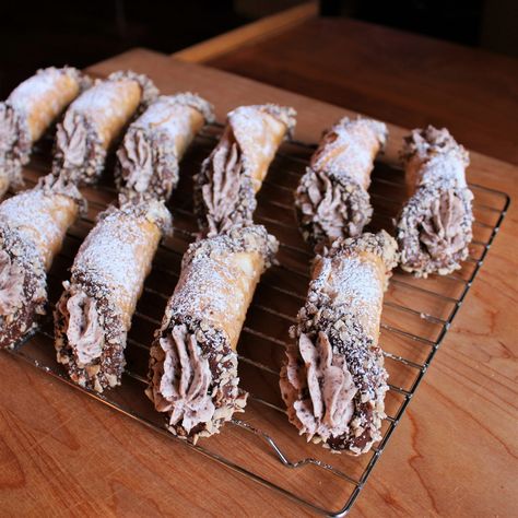 cannoli | Two-Bit Tart Chocolate Chip Cannoli, Cannoli Recipes, Lemon Chiffon Pie, Honey Roasted Almonds, Holy Cannoli, Back House, Sweet Sauces, Cannoli Recipe, Candied Almonds