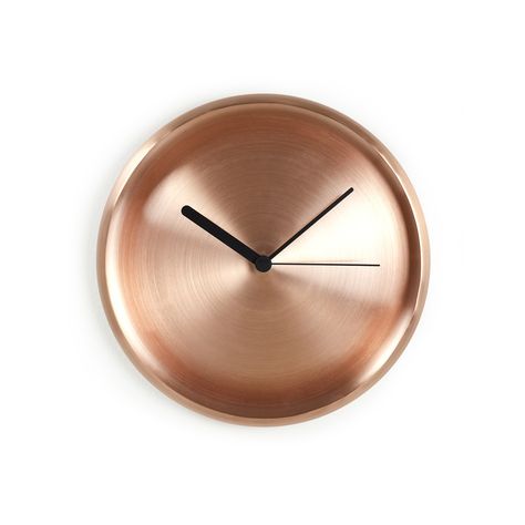 Inspired by copper pots and pans hung on the walls of Italian kitchens, the Solid Copper Wall Clock is a static symbol of the hustle and bustle of culinary activity. On first glance, the Solid Copper Wall Clock appears a simple industrial design, however beneath its minimalist number-free aesthetics lies a high level of traditional craftsmanship. Copper Interior, Contemporary Wall Clock, Desk Clocks, Copper Design, Kitchen Clocks, Modern Clock, Copper Wall, Contemporary Classic, Wall Clock Modern