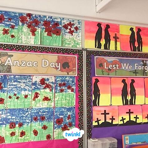 What a great ANZAC Day creative arts display! Download these FREE Banners to add extra colour to your ANZAC displays! Anzac Day Display Ideas, Anzac Day Art, Remembrance Day Activities, Remembrance Day Art, Class 2023, Fall Scrapbook Layouts, Teacher Projects, Bulletin Board Design, Free Banner