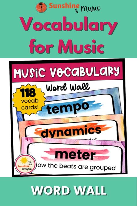 text: vocabulary for music word wall image: word wall cards with music vocabulary words such as dynamics, tempo and meter Vocabulary Wall, Music Vocabulary, Music Classroom Decor, Types Of Learners, Classroom Setup, Music Classroom, Wall Board, Word Wall, Vocabulary Words