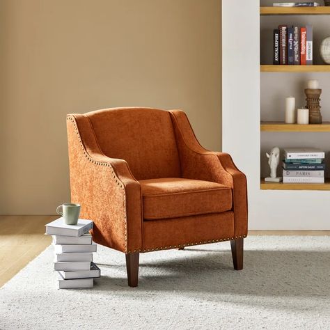 Lark Manor Anee Upholstered Armchair & Reviews | Wayfair Colored Accent Chair, Upholstery Armchair, Classic Armchair, Upholstered Chair, Upholstered Arm Chair, Accent Chairs For Living Room, Living Room Seating, Nailhead Trim, Seating Arrangements