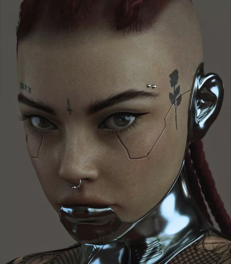 Futuristic Body Art, Futuristic Teacher, Futuristic Tattoo Cyberpunk, Cyberpunk Makeup Ideas, Cyberpunk Face, Futuristic Portrait, Cyberpunk Portrait, Robot Makeup, Cyberpunk Makeup