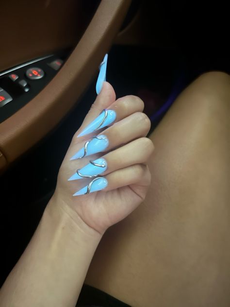 #aesthetic #naildesign #stilettos #bluenails #longnails #nailtrends Baby Blue Stiletto Nails, Blue Stiletto Nails, Blue Stilettos, Blue French Tips, Stiletto Nails, Nail Trends, Blue Nails, Long Nails, Baby Blue