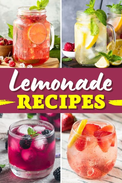 Forget fruity cocktails because these lemonade recipes are light, bright, and oh-so-refreshing. Even without the booze, they deserve a place on your table. Fun Lemonade Recipes, Gourmet Lemonade Recipes, Refresher Drinks Recipes, Lemonade Mocktails Non Alcoholic, Drinks With Lemonade, Lemonade Bar Ideas, Fruit Lemonade Recipes, Lemonade With Fruit, Lemonade Drink Recipes