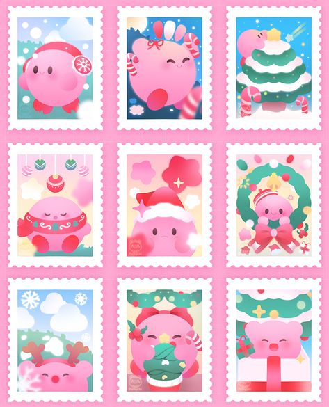 Kirby Christmas, Kirby Art, Last Friday, Grow On Instagram, Christmas Gif, Christmas Stamps, Pink Art, Cute Art Styles, Holiday Art