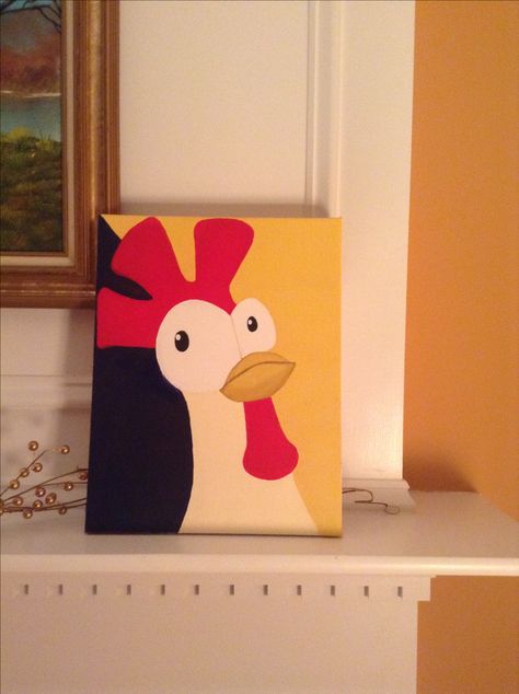 HayDay chicken painting. Easy Chicken Paintings For Beginners, Acrylic Painting Chicken, Chicken Canvas Painting, Simple Chicken Painting, Chicken Painting Easy, Chicken Minis, Chicken Drawing, Kids Canvas Art, Hay Day