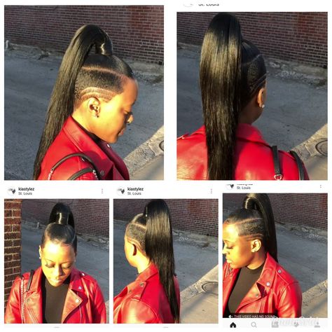 Edgey High Ponytail With Shaved Sides, Ponytail With Tapered Sides, Shaved Side Ponytail, Shaved Sides Ponytail Weave, Shaved Sides Ponytail, Shaved Sides With Ponytail, Shaved Sides With Ponytail Black Women, Ponytail Shaved Sides Black Women, Ponytail Shaved Sides