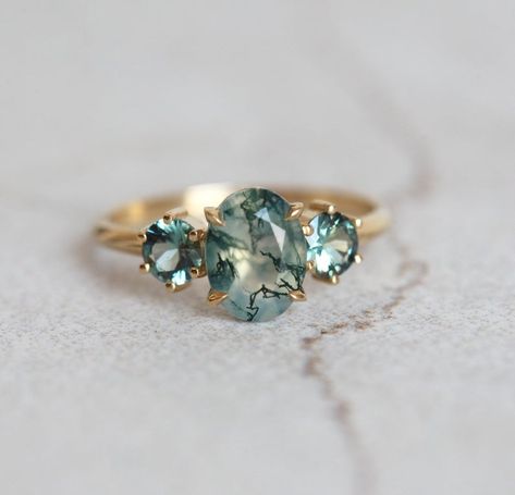 Magical Rings, Alternative Ring, Tourmaline Engagement Ring, Moss Agate Engagement Ring, Green Gemstone Ring, Green Tourmaline Ring, Future Engagement Rings, Teal Sapphire, Agate Engagement Ring