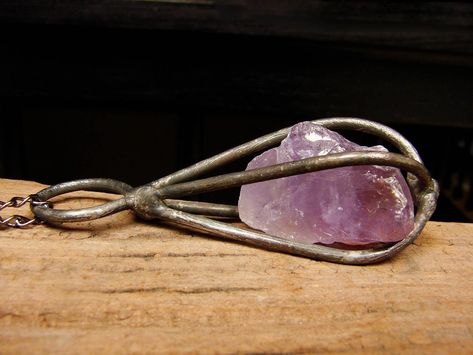 Tiffany Method Jewelry, Rough Stone Necklace, Adjustable Amethyst Pendant Crystal Necklace, Spiritual Amethyst Crystal Necklace With Raw Stone, Purple Amethyst Necklace With Raw Stone, Raw Amethyst Necklace, Spiritual Amethyst Pendant Necklace, Stained Glass Necklace, Amethyst Raw Stone Pendant Necklace