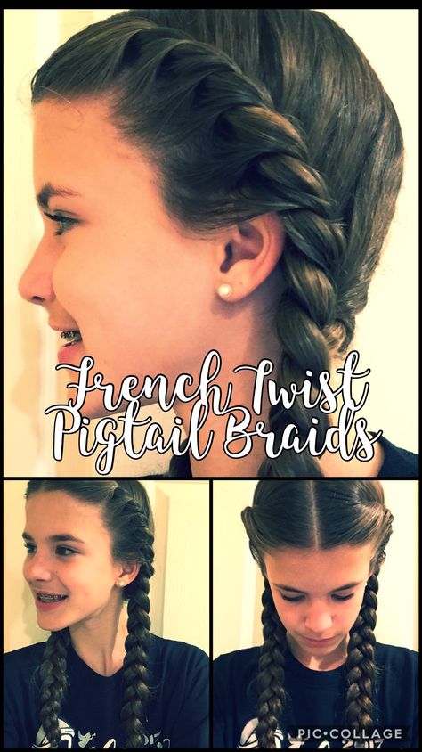 Easy Twist French Braid, Twist Pigtail Braids, Twist French Braids Hairstyles, French Twist Pigtails, Twist Pigtails, French Braid Twist, Twist French Braid, French Twist Braids, French Hairstyles