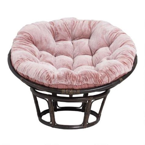 Dusty Rose Faux Fur Papasan Chair Cushion | World Market Papasan Chair Frame, Papasan Chair Cushion, Chair Makeover, Round Chair, Papasan Chair, Diy Chair, Comfy Chairs, Chair Cushion, Saucer Chairs