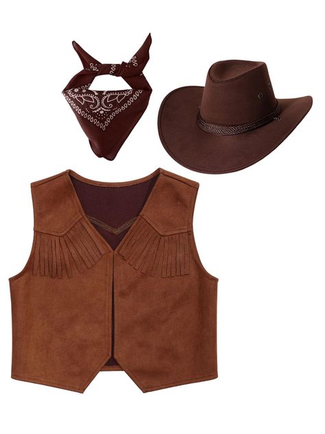 PRICES MAY VARY. Made from polyester, are soft to touch, skin-friendly and comfortable to wear Suede vest is no lined, pointed hem, open front without button, and fringe at chest Bandanna with wonderful paisley printed pattern is full of retro western cowboy/cowgirl touch Eyelets at the hat top allows for ventilation, bring cool feeling and drying sweat, with adjustable drawstring Suitable for Halloween party, cowboy/ cowgirl role play, stage performance, themed party, masquerade, roleplay, etc Cowgirl Costume Halloween, Cowboy Vest, Free Vibes, Cowboy Costume, Boho Festival Fashion, Fancy Dress Up, Cowgirl Costume, Harley Softail