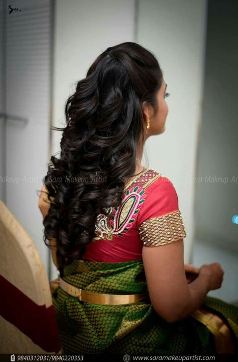 Tamil Engagement, Hair Down Bridal, Reception Hairstyle, Party Hairstyles For Long Hair, Reception Hairstyles, Saree Hairstyles, Bride Hairstyle, Long Indian Hair, Engagement Hairstyles