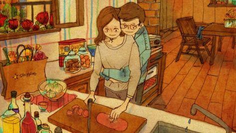 Puuung : l’amour se nourrit de choses si petites qu’on ne les voit pas toujours Love Of My Live, Couples Comics, Cute Love Cartoons, Love Illustration, Cute Couple Art, Dessin Adorable, Korean Artist, Couple Cartoon, Couple Art