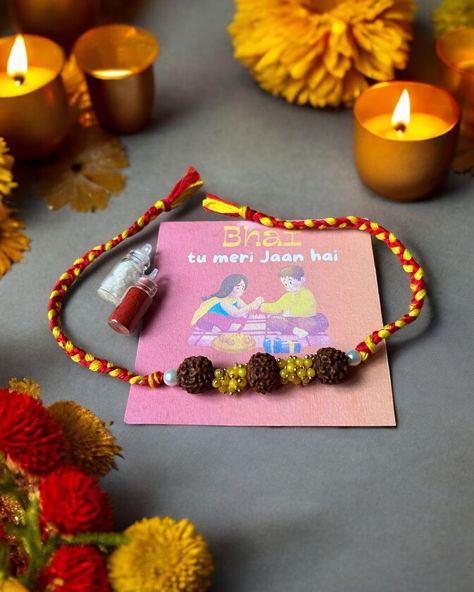 “Rudraksh” Rakhi with a small card and chawal-roli. Follow @jewelwati for more. •Free shipping on every prepaid order. •COD Available •Easy returns/exchange •To place order click the website link in bio 💻 •You can also DM us / WhatsApp on 9330793275 to order. . . . . . #rakhihampers #rakhigifts #rakshabandhan #rakhiforbrother #handmaderakhi #rakhi #rakshabandhanspecial . . . ( Raksha Bandhan , rakhi for brother, handmade Rakhi, Rakhi, Rakhi hamper, Raksha Bandhan gifts) Rudraksh Rakhi, Raksha Bandhan Rakhi, Raksha Bandhan Gifts, Rakhi For Brother, Handmade Rakhi, Raksha Bandhan, Small Cards, Website Link, Yellow