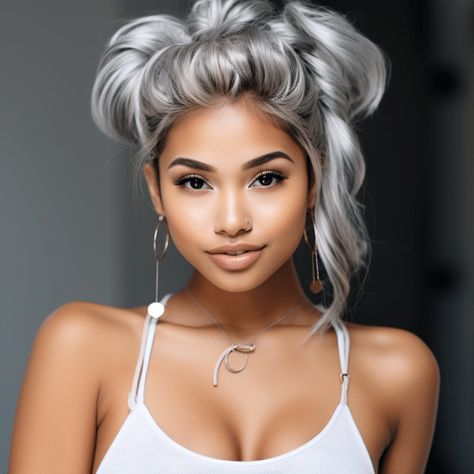 54 Stunning Silver Hair Color Ideas for This Year Silver White Hair Color, Gray Toner For Hair, Asian Silver Hair, Silver Hair On Dark Skin, Silver Money Piece Hair, Smokey Silver Hair, Gray Silver Hair Color, Grey Hair For Warm Skin Tones, Icy Silver Hair