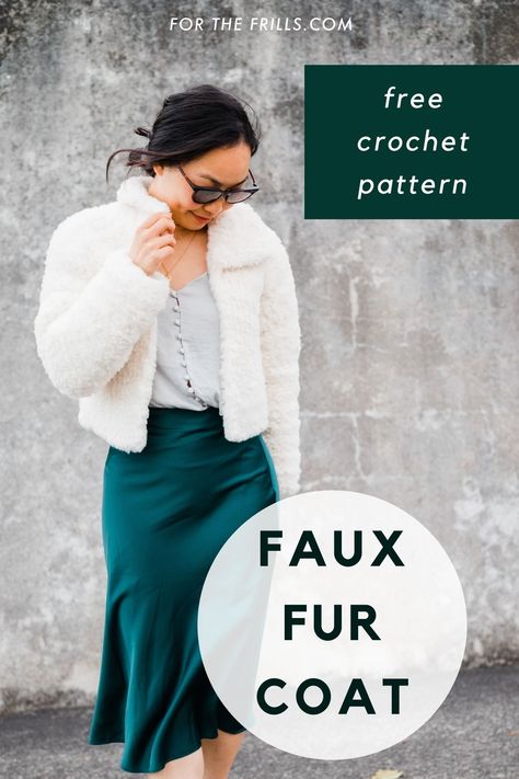 Free Cropped Cardigan Crochet Pattern, Fuzzy Cropped Jacket, Fur Crochet Patterns, Crochet With Fur Yarn, Go For Faux Yarn Crochet Patterns, Crochet Faux Fur Patterns, Faux Fur Knitting Patterns, Faux Fur Crochet Pattern, Fur Yarn Crochet Patterns