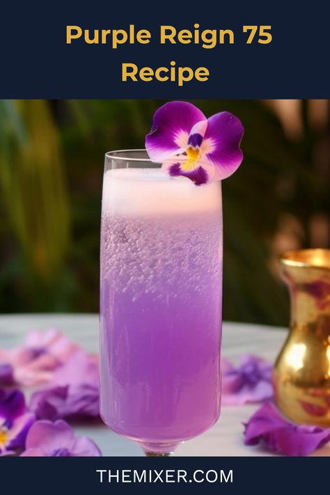 Make your guests feel like royalty with an elegant Purple Reign 75. It’s an elegant riff on the classic French 75, and combines the herbaceous flavors of gin, lemon juice, and champagne with a touch of floral sweetness and a mesmerizing purple hue. Don’t mind if we do! 💜🥂 Purple Champagne Drinks, Purple Mimosa, Purple Champagne, Champagne Punch, 37th Birthday, Champagne Birthday, Champagne Drinks, Gin Lemon, Lavender Syrup