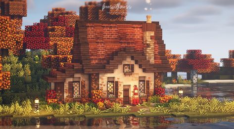 Minecraft Bee, Cottage Minecraft, Autumn House, Minecraft Interior Design, Minecraft House Plans, Minecraft Farm, Minecraft Cottage, Easy Minecraft Houses, Minecraft Medieval