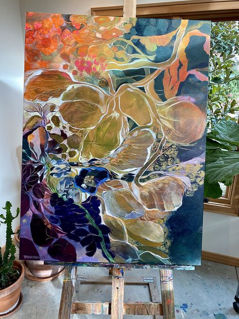 Triantafillou Fine Art - Contemporary | Abstract | Modern Garden Paintings, Folk Art Flowers, Flower Paintings, A Level Art, Winter Solstice, Funky Art, Abstract Flowers, Botanical Art, Abstract Canvas