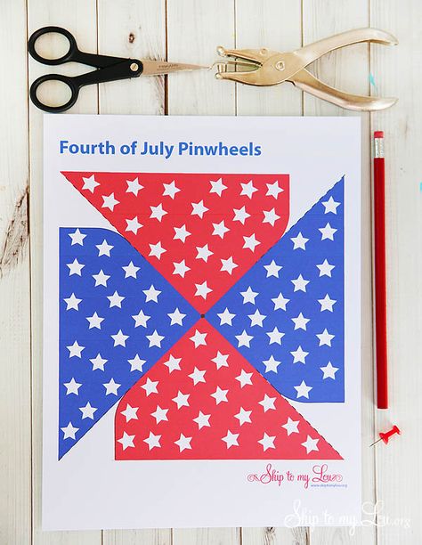 patriotic pinwheel supplies ! Fun printable 4th of july pinwheel Diy Pinwheel, Fourth Of July Crafts For Kids, 4th July Crafts, Fourth Of July Food, Fourth Of July Decor, Patriotic Crafts, Patriotic Party, 4th Of July Decorations, The Fourth Of July