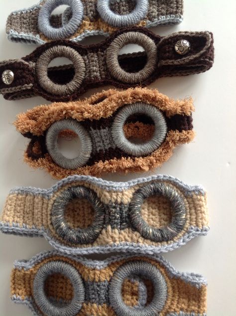 Steampunk aviator flight goggle headbands Crochet Goggles Pattern, Aviator Hat Crochet, Crochet Steampunk Hat Free Pattern, Apocalypse Crochet, Steampunk Crochet, Cosplay Crochet, Crochet Cosplay, Steampunk Aviator, Crochet Costumes