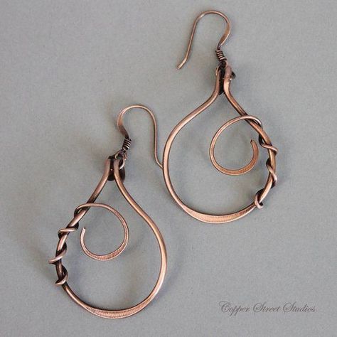 Copper Wire Earrings, Wire Jewelery, Wire Wrapped Jewelry Diy, Copper Wire Jewelry, Bijoux Fil Aluminium, Wire Jewelry Tutorial, Wire Jewelry Designs, Earrings Wire, Wrapped Earrings