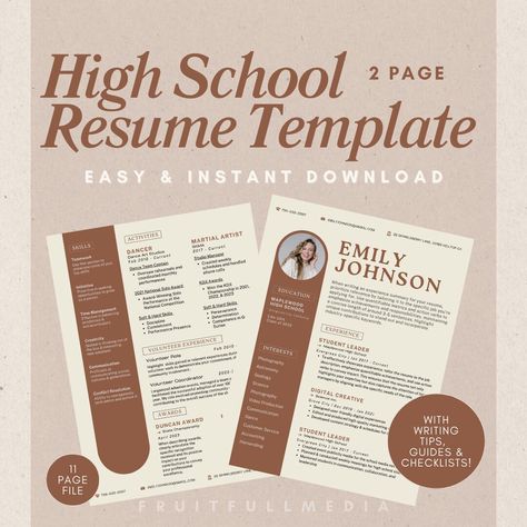 High School Resume Template, Resume Format, Resume Template with Photo, Highschool Canva Template, Senior Graduation gift, Canva Format by Fruitfullmedia on Etsy High School Resume Template, Canva Resume Template, High School Resume, Canva Resume, School Resume, Senior Graduation Gifts, Action Verbs, Downloadable Resume Template, College Work