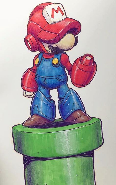 Jake Parker, Arte Robot, Super Mario Art, Nintendo Art, Mario Art, Geek Art, Mario And Luigi, Robot Art, Mario Kart