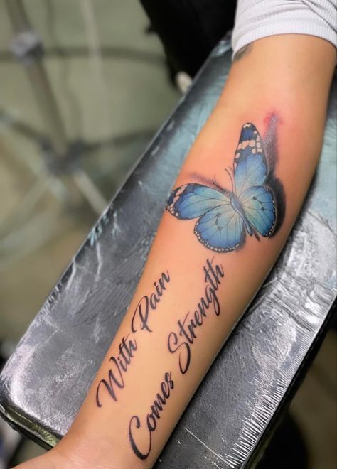 Butterfly Tattoo For Someone Who Passed, Butterfly Tattoo For Mom Passing, Butterfly Tattoo Memorial Grandmothers, Butterfly Tattoo With Quote Strength, Sentimental Butterfly Tattoos, Mew Tattoo, Chest Tattoo Cover Up, Butterfly Fairies, Tattoos Mom