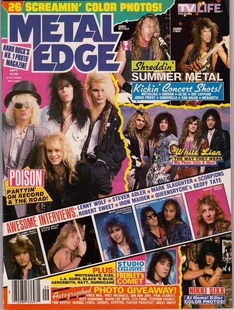 Metal Edge Magazine (September 1989) 💚Metal Edge was my favorite.💛 Edge Magazine, Geoff Tate, Steven Adler, Metal Fan, Metal Magazine, Glam Metal, Heavy Metal Music, Judas Priest, Retro Comic