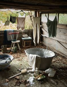 . A Well Traveled Woman, Clothes Hanging, Wash Tubs, Vintage Laundry, Down On The Farm, Doing Laundry, Old Farm, Clothes Line, Outdoor Shower