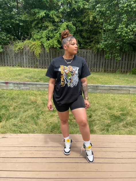 a streetwear outfit with volt gold 1s Volt Gold 1s Outfit, Jordan 1 Volt Gold Outfit, Obsidian Outfit, Jordan 1s Outfit, Jordan 1 Outfit Women, Jordan 1 Outfit, Black Jordans, Mommy Outfits, Gold Outfit