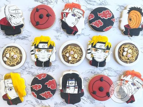 hi! i’m melissa on Instagram: "I was so thrilled when this set was requested. This was one of the first tv shows my husband and I bonded over and watched/binged together, but also, this is just a cool anime to watch🍥 • #narutocookies #akatsukicookies #ramencookies #sugarcookies #sugarcookiesofinstagram #cookier #cookiedecorating #decoratedcookies #longmonteats #longmontcookies #longmontsmallbusiness #longmontloveslocal #latinaowned" Naruto Chocolate Covered Strawberries, Naruto Treats, Naruto Cookies, Naruto Cookies Decorated, One Piece Cookies Anime, Japanese Cookies Decorated, Cookie Table, Cookie Business, Diy Cookie