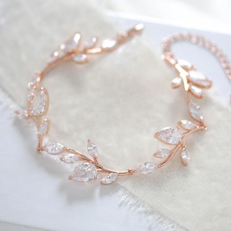 Rose gold Bridal bracelet, Leaf Wedding bracelet, Bridal jewelry, CZ bracelet, Rose gold Wedding jewelry, Cuff bracelet, Bridesmaid APRILLE by treasures570 on Etsy Stylish Jewelry Accessories, Delicate Gold Bracelet, Rose Gold Wedding Jewelry, Backdrops Necklace, Bracelet Rose Gold, Cz Bracelet, Rose Bracelet, Gold Wedding Jewelry, Rose Gold Bridal